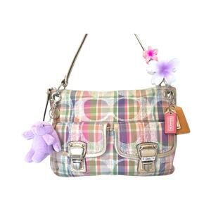 Coach Y2K Madras Poppy Daisy Tartan Plaid Double Pocket Sequin Hobo Mini Bag